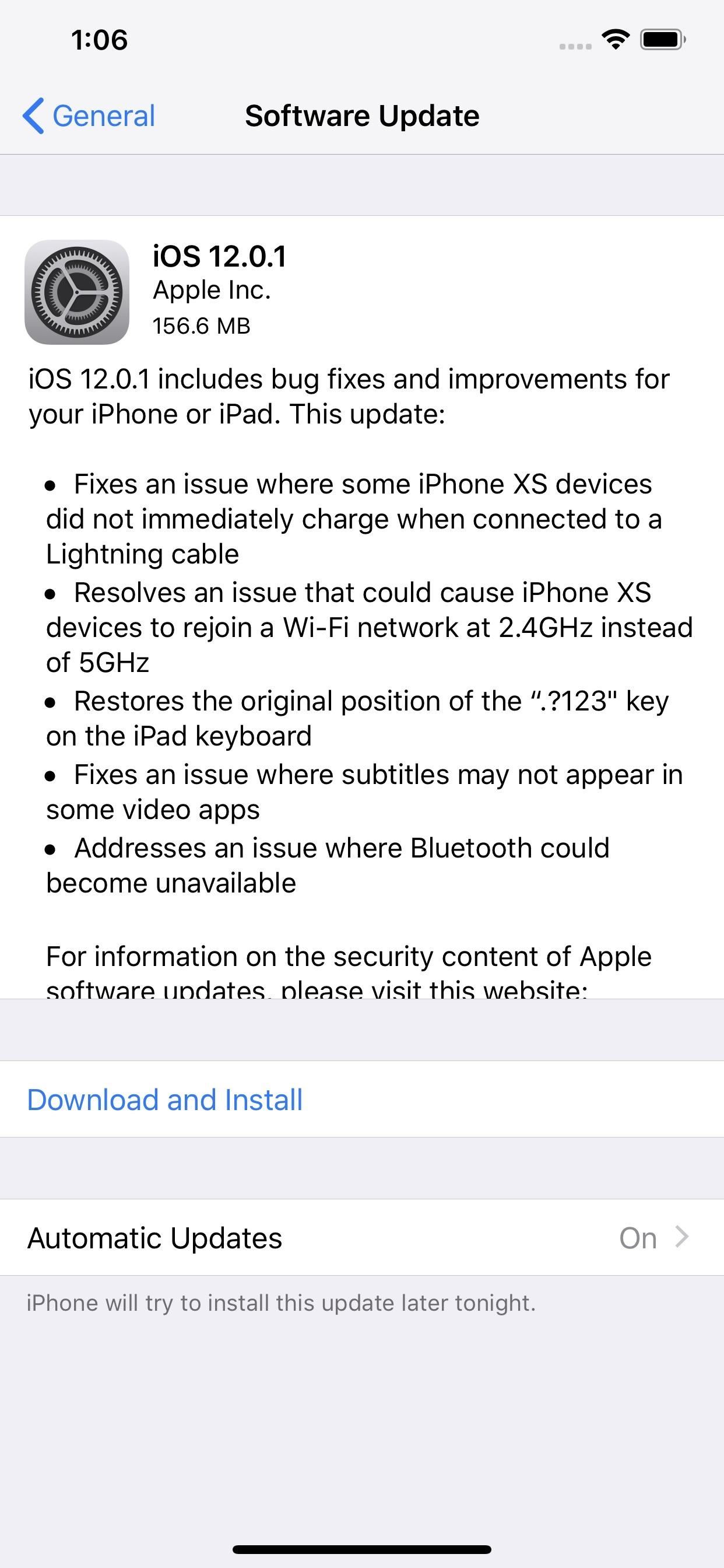 Apple Releases iOS 12.0.1 to Address Wi-Fi & Charging Issues on iPhones