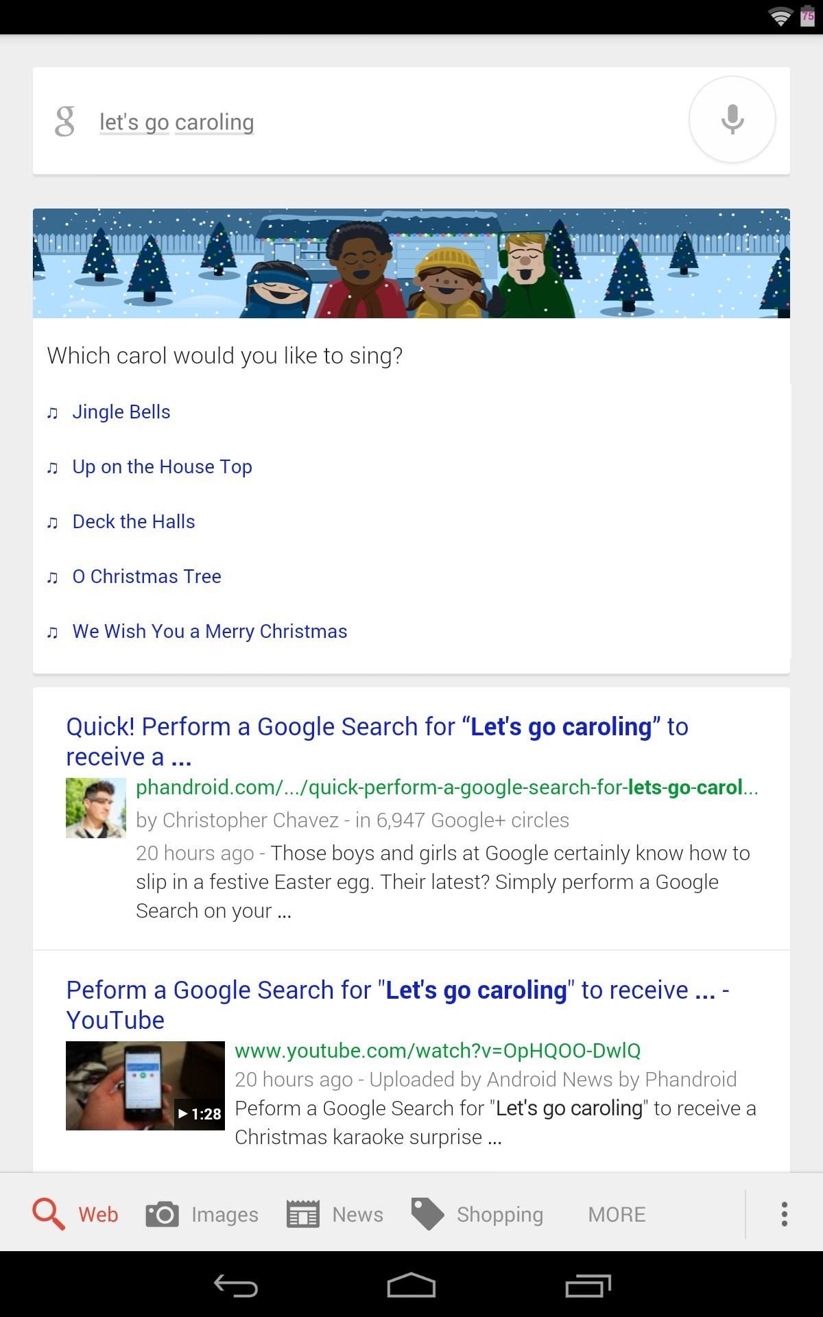 Go Caroling with Google Now's Christmas Song Karaoke Cheat Sheet for Android