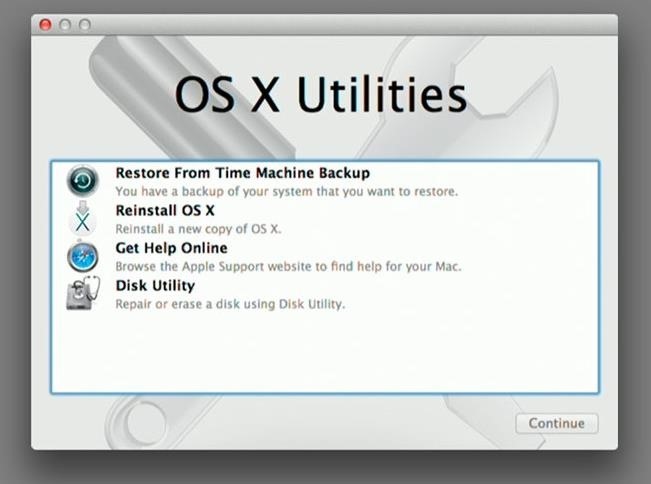 Mac os x utilities screen