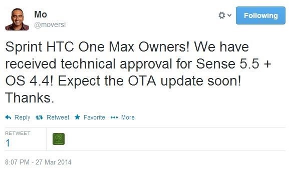 Sprint HTC One Max to Receive Update to KitKat and Sense 5.5