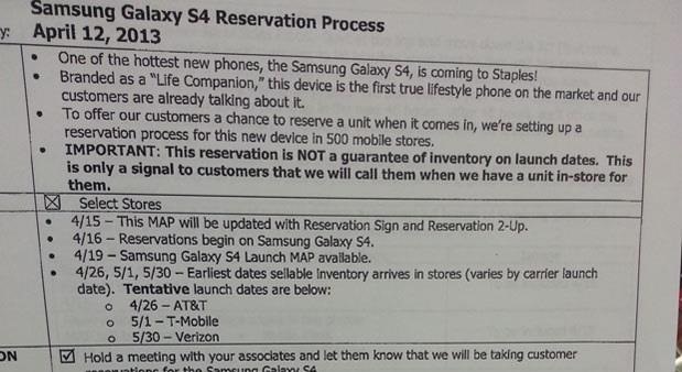 Samsung Galaxy S4 Release Dates Leaked for AT&T, T-Mobile, and Verizon