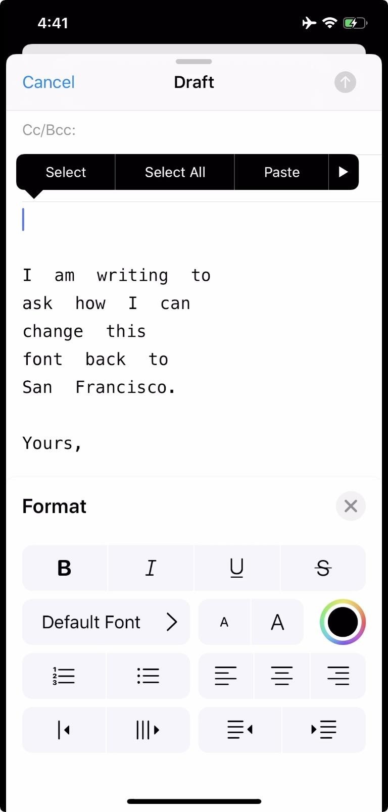 How to Return to the Default Font in Mail Drafts After Using a Custom One
