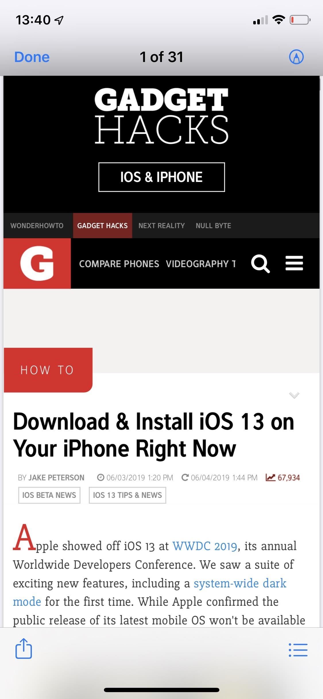 How to Take Scrolling Screenshots of Entire Webpages in iOS 13's Safari for iPhone