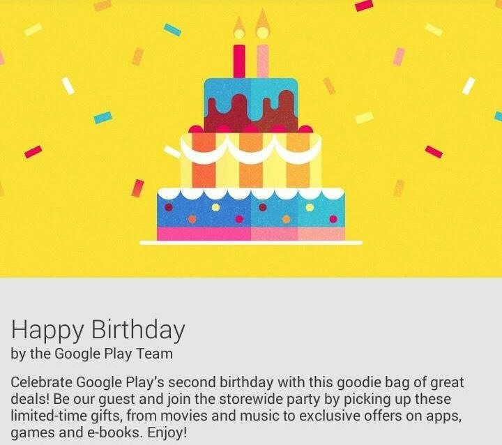 Google Play Celebrates Its Second Birthday with Limited Time Deals