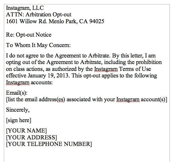 How to Opt Out of Instagram's Arbitration Clause in the Terms of Use in Case of Class Action Lawsuit