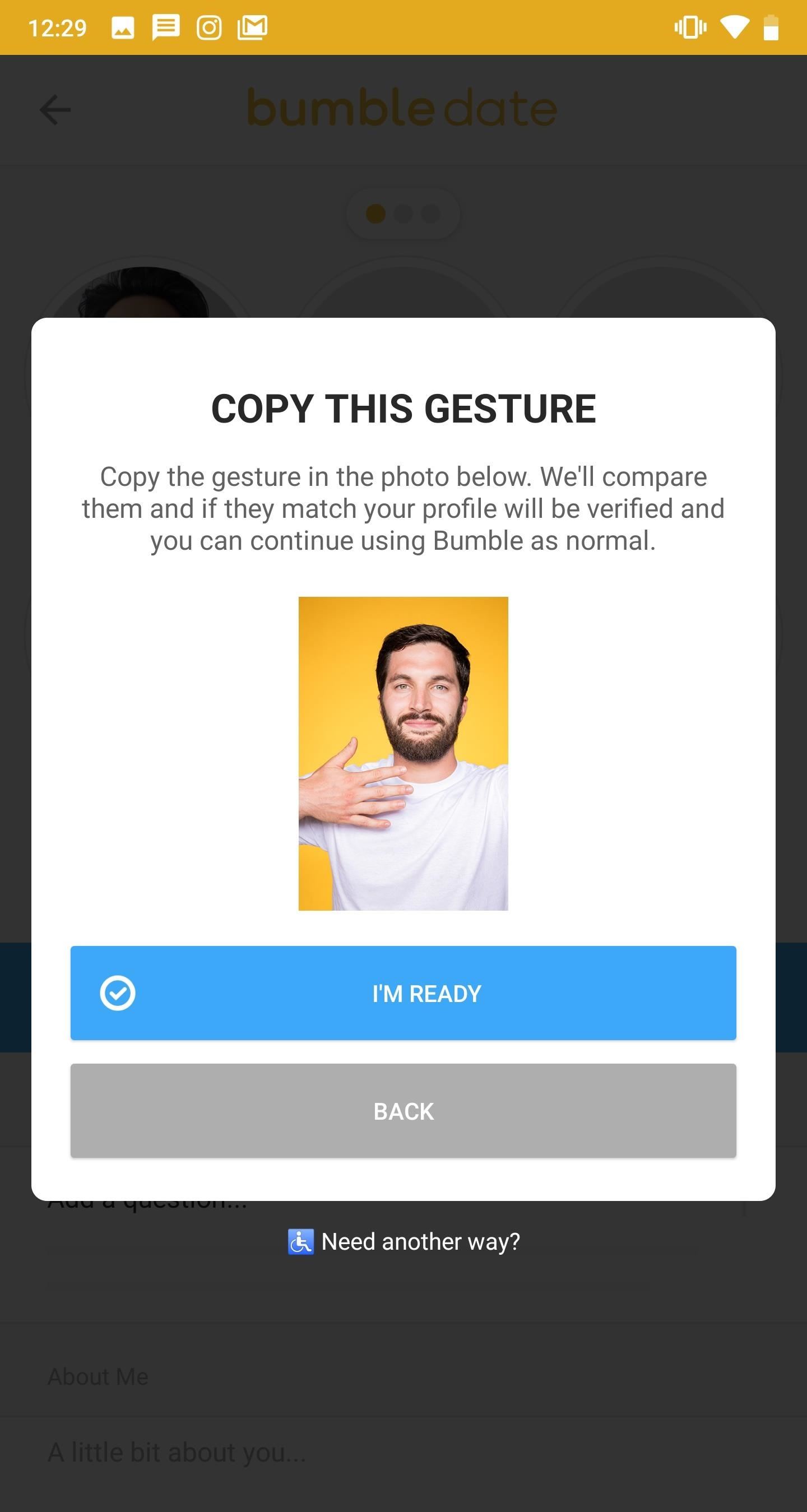 Tinder profile verification of identity