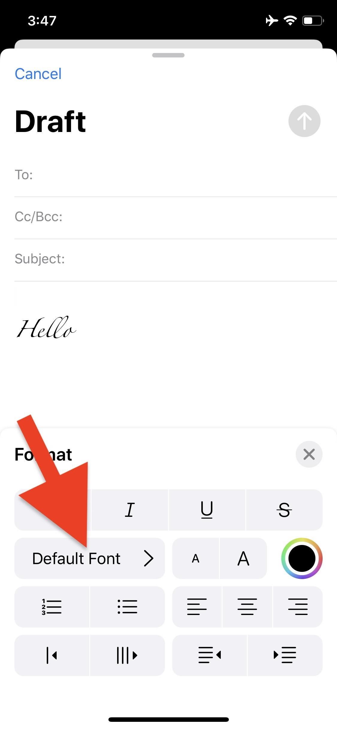 How to Return to the Default Font in Mail Drafts After Using a Custom One