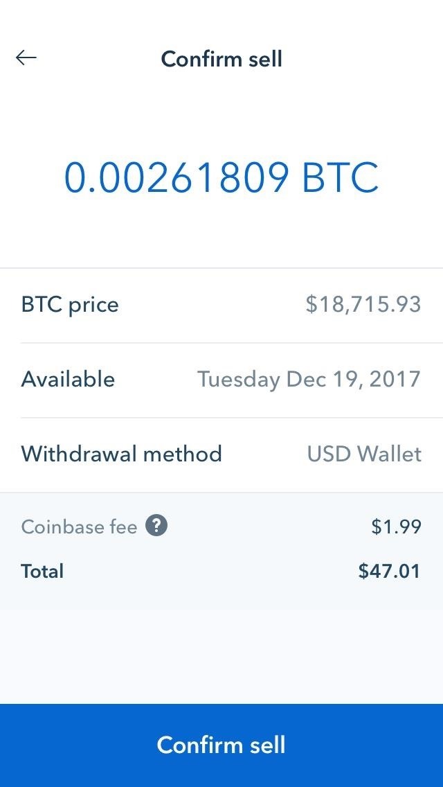 coinbase fee for selling bitcoin