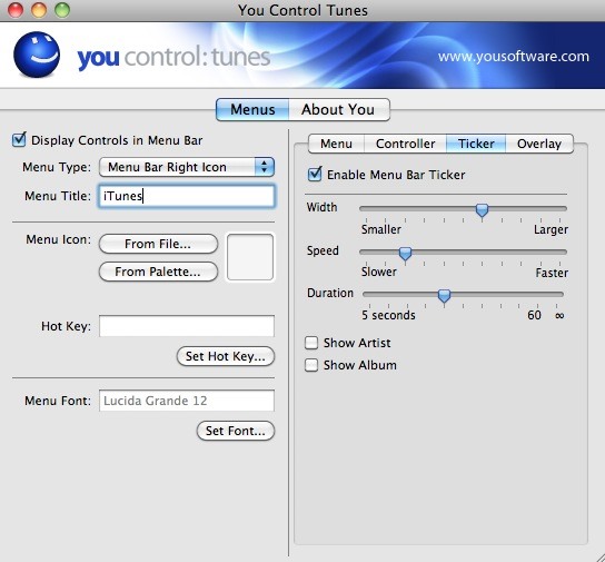 Great Menubar App to Control iTunes: "You Control: Tunes"