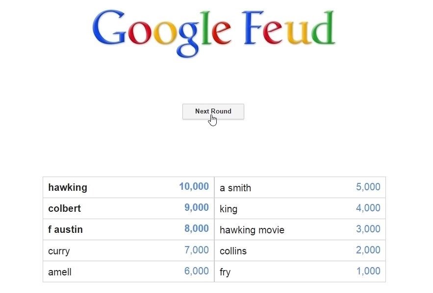 Google Feud: Family Feud-Style Gameplay with Google Search Suggestions as Answers