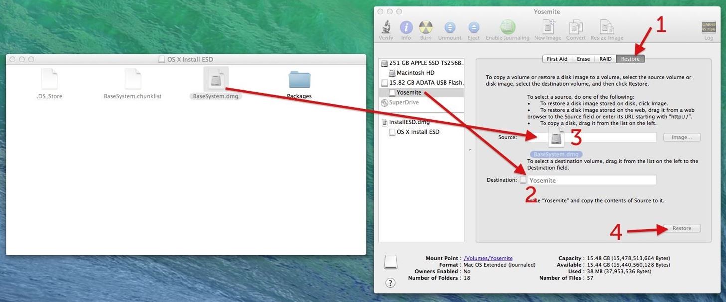 How to install yosemite dmg from usb cable
