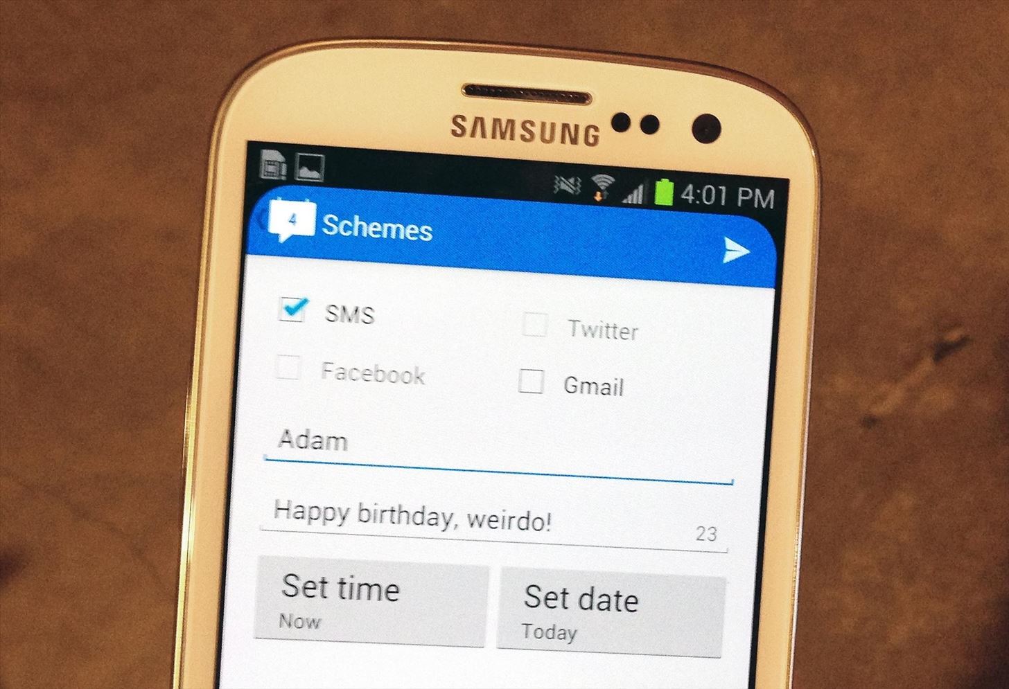 Forget Remembering! Schedule Recurring Texts, Emails, Tweets, & Facebook Posts on Your Samsung Galaxy S3