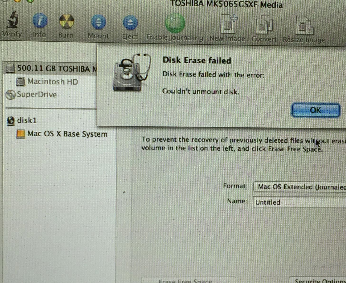 external hard drive erase process failed mac