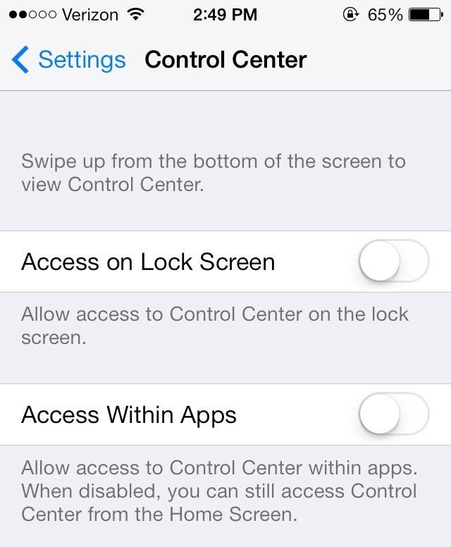 How to Stop Accidentally Swiping Up the Control Center in iOS 7 (Disable for Apps & Lock Screen)