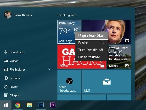 How to Remove Live Tiles & Resize the Start Menu in Windows 10