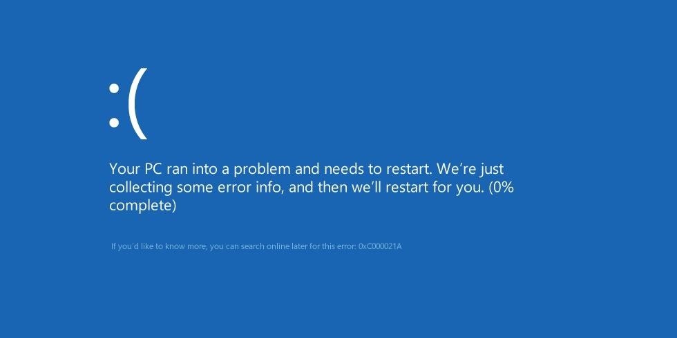 Error 0xC000021a Windows 10